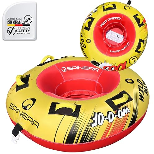 Wild Bob/Wild Wave Towable Tube – Ø137cm aufblasbarer Wassersportreifen für 1 Person – 420D Nyloncover, Boston Valve, Quick Connector – Auswahl zwischen Donut- & Wave-Form (Wild Wave (Full Cover))