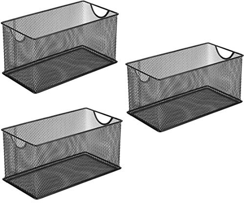 GoldOrcle Set of 3 Household Wire Mesh Metal Steel Storage Basket Organizer CD Storage Boxes Organizer Bin Container Tote with Handles for Home Office 10.5 x 5.5 x 5.5