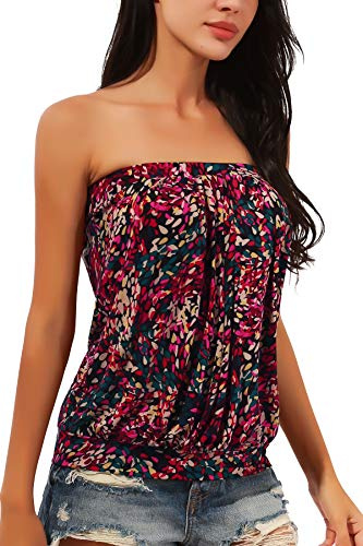 DJT Women's Tube Tops Summer Strapless Sexy Casual Bandeau Sleeveless Tank Shirts L Paint Palette