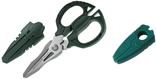 Versatile Compact Multi-Function Scissors with 4-in-1 Combi Blade - cuts Leather, Solid Copper Wire (inc. Mains Cable) & Protective Plastic Cap/Cover for neji-Saurus pz-58 Pliers (Green)