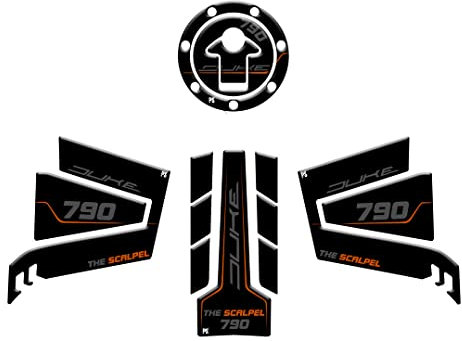 Paraserbatoio.it Kit 3D effect stickers Resinated tank protector compatible with KTM DUKE 790 THE SCALPEL - kit, tank cover, side guards - Color Black v2