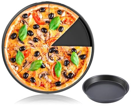 Tyenaza Teglia per Pizza Tonda da 9 Pollici, Acciaio al Carbonio Pirofila per Pizza Rotonda Antiaderente Forno a Microonde Piatti da Forno Teglie Antiaderente, per Pizza, Biscotti, Pane