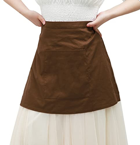 KUOIN Medieval Apron with Pockets Linen Half Waist Chef Waiter Aprons Vintage Cosplay (Brown)