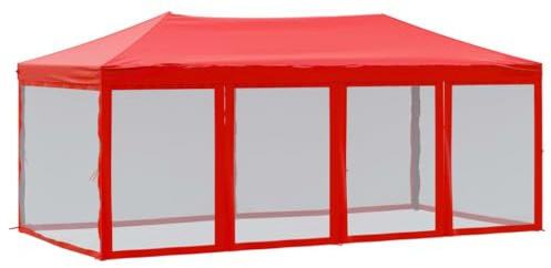 vidaXL Hopfällbart partytält med sidoväggar röd 3x6 m, tält, bröllopstält, hopfällbara tält, trädgårdstält, hopfällbart tält, utomhustält, paviljong