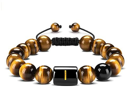 Armband mit Buchstaben, Bead Armband Damen Braun Tigerauge Elegantes Verstellbares Armband mit Perlenbuchstaben Perlenarmbänder Valentinstag 22cmx10mm