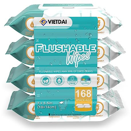 VIETDAI Feuchtes Toilettenpapier Spülbar Feuchtes Klopapier, mit Vitamin E und Kamille Feuchttücher Toilette Reise Sanft Pflegend - 168 Blatt