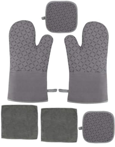 1 Satz rutschfeste Silikonhandschuhe Topflappenhalter Kochhandschuhe Mikrowellenhandschuhe Ofenpads Küchenofenhandschuh Hot-mitt-Handschuhe Halterung Amerikanischer Stil Baumwolle