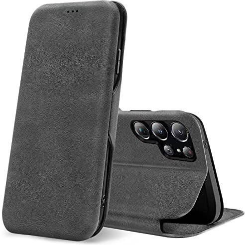 Verco Handyhülle für Samsung Galaxy S24 Ultra, Premium Handy Flip Cover für Galaxy S24 Ultra Hülle [integr. Magnet] Book Case Tasche, Grau
