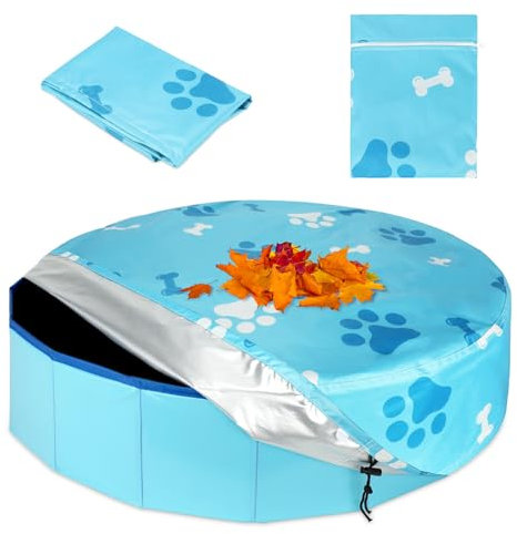 YUEPET Runde Hunde-Poolabdeckung, tragbar, faltbar, geeignet für Hundepool und Kinderpool, 80 x 20 cm, Blau