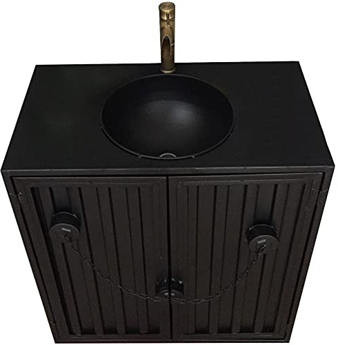 SmPinnaA Mobile Da Bagno Autoportante, Mobile Portaoggetti Per Lavabo In Ferro Battuto In Stile Industriale Con Rubinetto E Scarico 35,4 X 17,7 X 31,4 Pollici,Nero,Senza Specchio