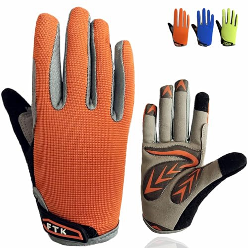 Guanti da ciclismo per bambini, con dita intere, imbottiti in gel, antiscivolo, per ragazze e ragazzi, con buona presa, traspiranti, per MTB, BMX, Dirtbike, sport, attività all'aperto (S, corallo)