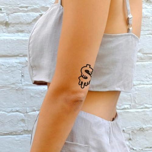 Fake Tattoo Geld – Temporalis® | Temporäre Tattoos für Erwachsene – EU-zertifizierte Kosmetik, vegan & wasserfest – Hält 1 bis 2 Wochen [ Geschmolzenes Dollarzeichen ]