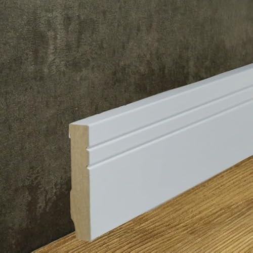 PROVISTON Lot de 5 plinthes en MDF - 16 x 80 x 2500 mm - Cœur en MDF blanc - À coller, clipser, visser et clouer - Plinthe