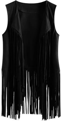 BrightGlow Damfransar väst 70-talet ärmlös väst vintage hippie jacka väst lång väst med tofsar fransväst cardigan hippie gilet väst för kvinnor hippie kostym S