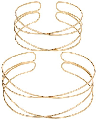Fentar Goldener Oberarmreif und Halskette, Mehrschichtig Armreif Gold, Mode Goldene Armbänder Schmuck Set Gold, Arm Cuff, Biegsame Halskette, Größe Einstellbar Oberarmreif für Mädchen Frauen