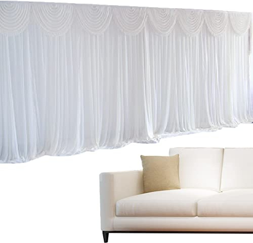 TkkMivcOC Seide Vorhang, Hochzeit Hintergrund Vorhänge mit Abnehmbaren Zierrüschen, Glatt Weich & Nicht Leicht Faltig, für Zimmer Hochzeit Bühne Hintergrunddekoration, Weiss, 3 x 3m