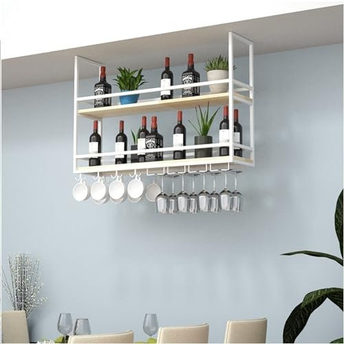 Supporto per piante da soffitto - Mensole sospese, portabottiglie sospeso a soffitto, espositore da bar, portabicchieri da vino in legno massello di ferro retrò, ripiani portaoggetti multifunzione (