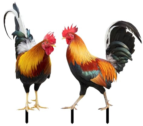 Metal Rooster Yard Decor 2D Rooster Stake Lawn Decor | 2 Pieces Metal Chicken Sculpture for Outdoor Backyard Courtyard Patio Porch Landscaping