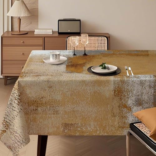 Tischdecke Modern 140x240 cm Braun Kunst Gemälde Tischdecke Abwaschbar Rechteck Tablecloth Dekoration Aesthetic Tischdecken für Herbst Winter Party Hochzeiten Feiertage Geburtstag