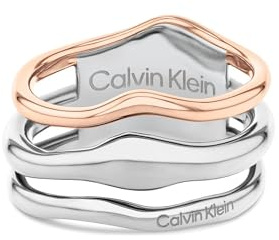 Calvin Klein Women's CK WAVY Collection Ring in Two-Tone Stainless Steel - 35000651E