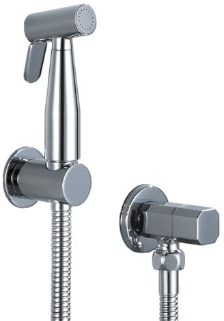 TYMYW Handheld Bidet Sprayer Kit with 1.5M Shower Tube Wall-Mounted Brass Bidet Sprayer for Toilet for Bathroom Chrome Silver