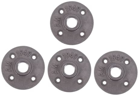 4pcs Floor Flange Malleable Iron Fittings Black Decorative | Industrial Decor Shelving Base, Four-hole Design, Suitable for Kinds of Surface Application