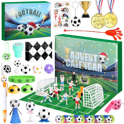 Football Advent Calendar 2025 for Kids Teens Adults Football Fans, 24 Days of Christmas Countdown Advent Calendar with Football Toys Accessories, Christmas Stocking Stuffers Gifts for Boys Girls