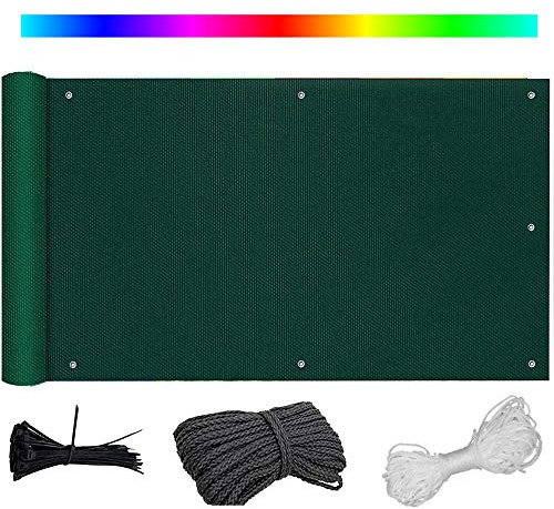 140x500cm Balkon Windschutz UV-Schutz Gartenzaun Blickdicht Sichtschutz für Terrasse 100% Blockierung inklusive Zugband & Kabelbinder Grün
