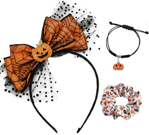 YDUNARISE Halloween Haarreif Damen,Kürbis kopfschmuck,Kürbis Kostüm mit Schleife Kürbis Haarschmuck,Verstellbares Armband,für Maskerade Karneval Halloween Party Cosplay