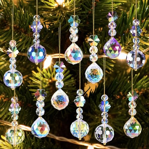 12 Stück Weihnachten Kristall Ornament,Acryl Weihnachtsbaum Anhänger Christbaumschmuck Funkelnd Hängende Ornamente Für Weihnachten Winter Deko Indoor Party