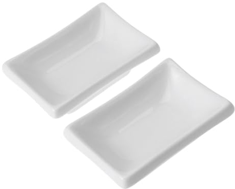 STOBAZA 2 Pezzi Vassoio Antipasto Ceramica Bianca per Salse e Condimenti Piattini Rettangolari per Spezie e Dipping Resistente Graffi e Macchie per Uso Quotidiano e Feste