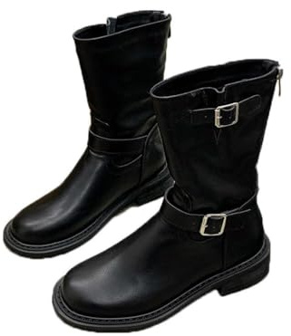 Western Cowboy Kängor Dam Halvvrist Bakre Glidelås Tjock Klack Spänne Design Vattentät Höjdökning Mode Riddare Vristkängor
