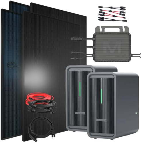 SUNNIVA® 1840W Balkonkraftwerk mit 4.48 kWh Speicher Marstek 2x B2500-D, BIFAZIAL FULLBLACK komplett Steckdose, PV Solaranlage Komplettset mit Solarspeicher, 4x 460W N-Type Glas-Glas Bifacial Module