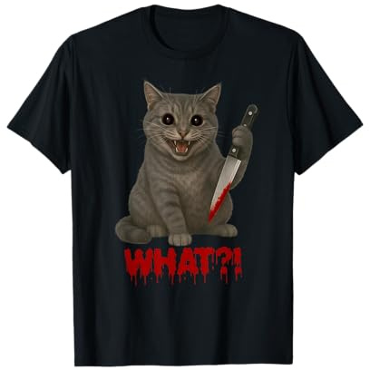 Halloween Effrayant Chats Noirs drôle Chaton Quel Couteau Sanglant Chat T-Shirt