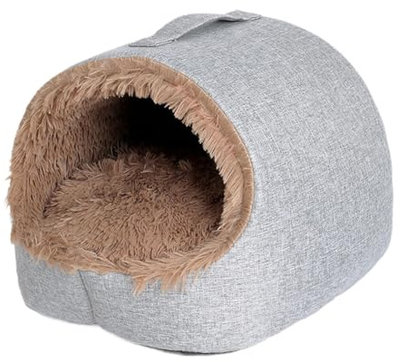 SZLIFE Tenda per Gatti, Facile da Pulire, Calda, Fodera Rimovibile, Antiscivolo, con Maniglia Portatile, Morbida Peluche per Gattini e Cuccioli, per Interni, L Light Gray