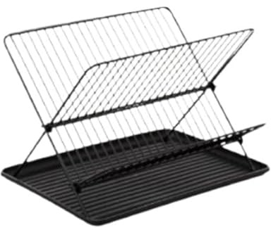 Weida Home Escurreplatos Plegable | Organizador de Cocina con Sujeción Segura | Bandeja Antigoteo Extraíble (Escurreplato Plegable Acero Inoxidable - 36.5cm-35cm- Negro)