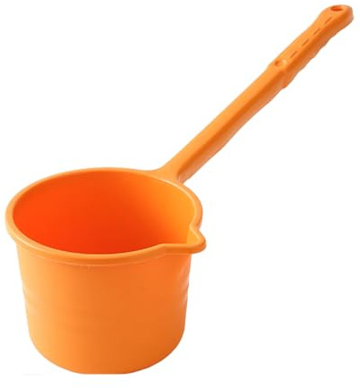 Cucharones de agua de plástico, cucharón de agua de cocina de plástico, mango largo para baño, lavado de pelo, cocina, herramientas para el hogar (Naranja)
