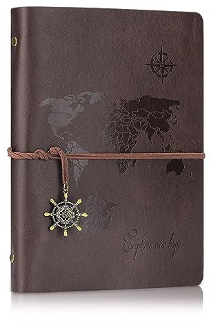 SEEALLDE Leder Notizbuch A5 Blanko Weltkarte Leere Seiten Journal Tagebuch Vintage Travel Notebook Reisetagebuch Skizzenbuch