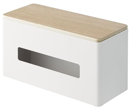Yamazaki RIN 2-seitige Taschentuchbox, weiß, Stahl/Sperrholz, minimalistisch, 11 x 26 x 14 cm (L x B x H)