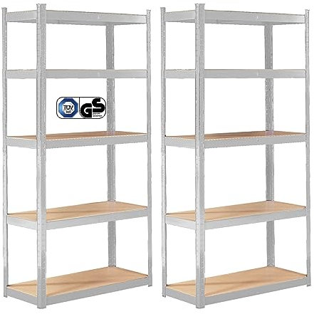 Arebos 2er Set Schwerlastregal 180 x 90 x 40 | 875kg Tragkraft | 0,63 mm | 5 verstellbare MDF-Platten Regal Lagerregal Kellerregal Steckregal Werkstattregal verzinkt