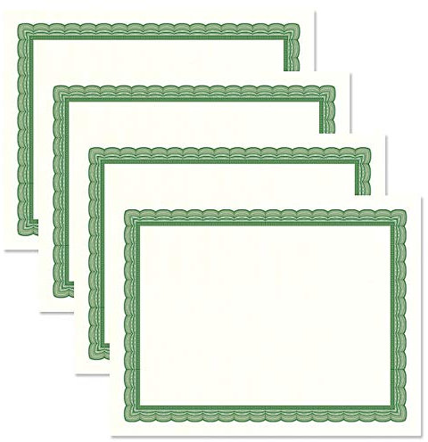 Executive Green & White Parchment Certificate Papers - Pack of 100, Laser & Inkjet Printer Compatible, for Office, Business Awards, Graduation, School Diplomas, 8-1/2 x 11 on 60 lb. Stock