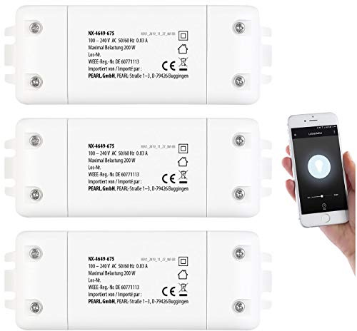 Luminea Home Control Siri Lichtschalter: 3er-Set WLAN-Schalter mit Dimmer, für Siri, Alexa & Google Assistant (W-LAN Schalter, Lichtschalter-Dimmer Funk, Glühbirne dimmbar)