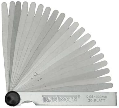 Teng Tools 20 Blade Hardened Rolled Steel Metric Feeler Gauge Set (0.05MM to 1.00MM) - FG20100, Silver