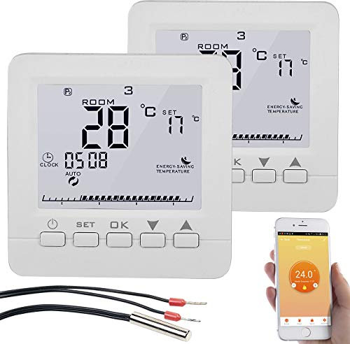 revolt WLAN Raumthermostate: 2er-Set WLAN-Thermostate für Fußbodenheizung, für Siri, Alexa & GA (WiFi Raumthermostat, WLAN Thermostat Heizung, Temperatursensor)