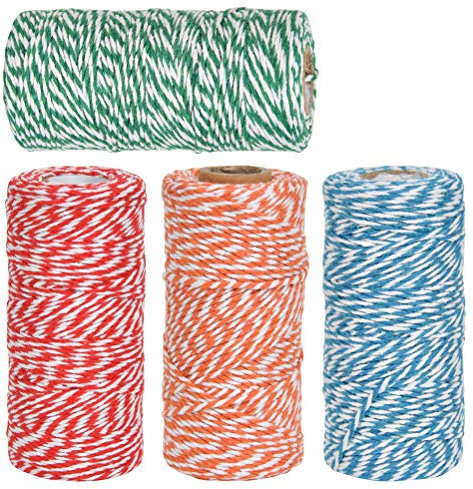 DODUOS 4 Rotoli Spago da Giardino da 100m Filo di Cotone 2 Colori di Corda Spago Colorato di Casa Corda di Cotone per Confezioni Regalo di Natale Decorazioni, Fai da te