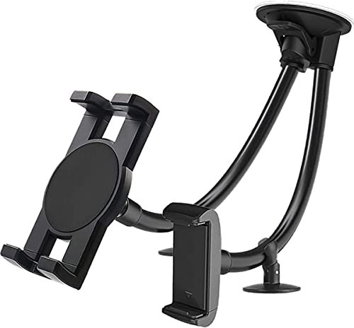 Autohalterung für Dual Handy oder Tablet, woleyi Windschutzscheibe Auto Tablet Handyhalter mit Lang Arm Saugnapf für iPad Pro 9,7, 10.5, 11 Air Mini, Tabs, iPhone, mehr 4-11 Handys und Tablets