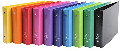 Exacompta 829E 10er Pack Ringbuch Iderama DIN A5 quer aus Karton mit Kunststoffbezug mit 2 Ringen 35 mm breit farbig sortiert ideal für Schule und Büro Ringhefter Ringordner Ringbuchordner