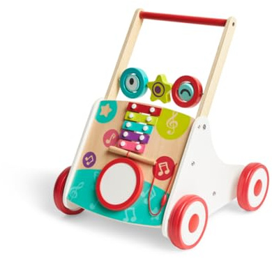 Hape My First Musical Walker, Wooden Push Along Baby Walker Trainer with Music Box & Activities, 10 Months and Up, Colourful