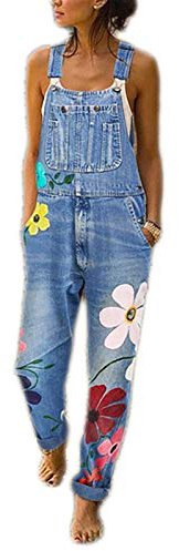 Beaufident Salopette da donna in jeans, stile vintage, con pantaloni in denim, senza maniche, con tasche A blu. S