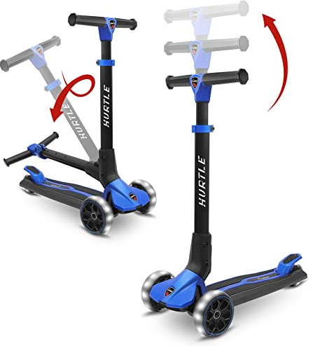 Hurtle Roller Kinder 3 Jahre, Kinderscooter, der Sichere Premium Kinder Roller, Dreiradscooter mit LED Räder, Scooter Kinder Faltbar & Höhenverstellbar, bis 50Kg Belastbar, ab Kleinkind Mädchen